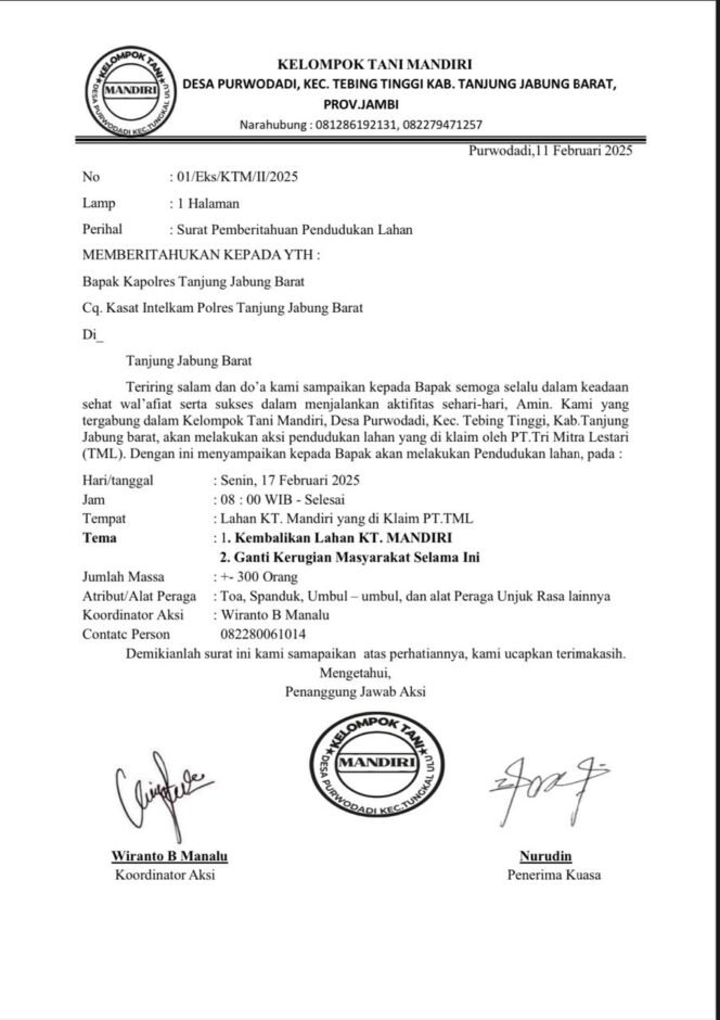 
					KT Mandiri akan Melakukan Penanaman Jagung Serentak di Lahan yang di Klaim oleh PT. Tri Mitra Lestari
